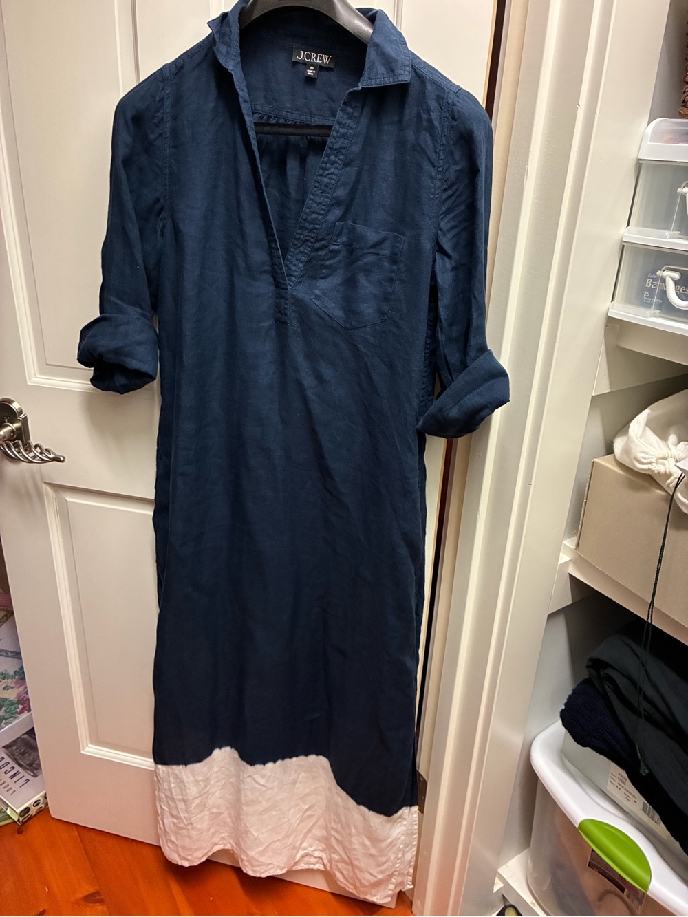 J. Crew Navy Dress with White Hem Colorblock